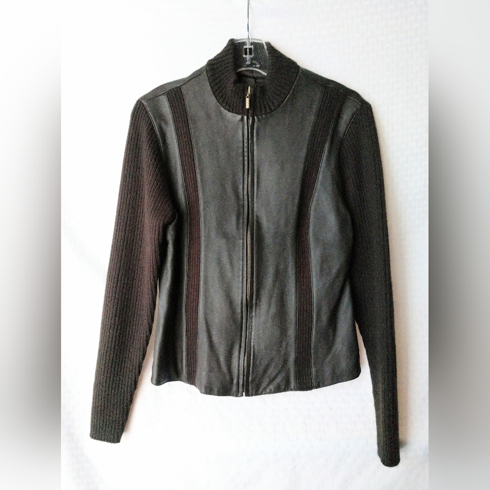 Pretty Leather Sweater Jacket Coat Chocolate Brown Size Medium Chest 34"